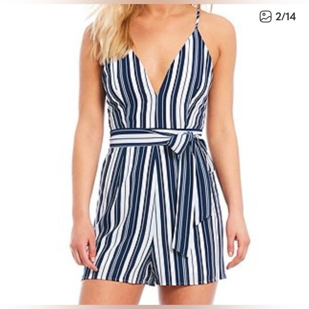 GB Navy and White Striped Romper